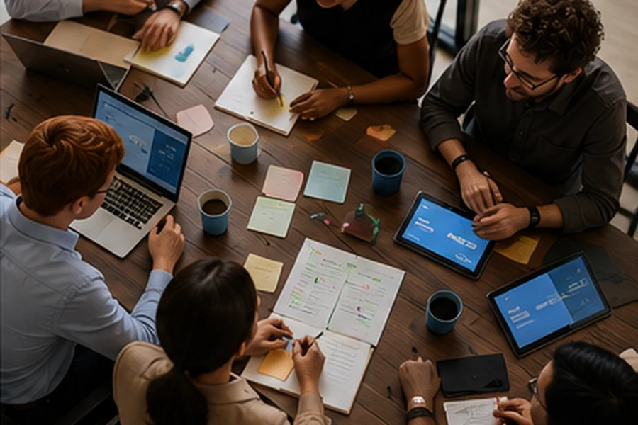 Medarbetare i Discovery Workshop som identifierar och prioriterar automationsidéer